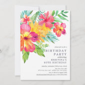 Invitation Aquarelle Hibiscus Floral Tropical Anniversaire (Devant)