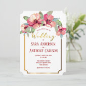 Invitation Aquarelle Hibiscus Gold Foil Mariage tropical (Debout devant)