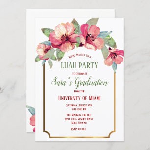Invitation Aquarelle Hibiscus Gold Luau