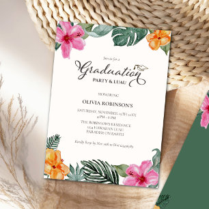 Invitation Aquarelle Hibiscus Graduation tropicale