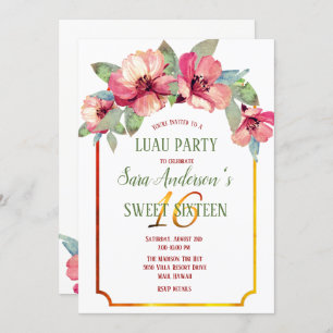 Invitation Aquarelle Hibiscus Luau Parti Sweet 16 B'day
