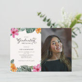 Invitation Aquarelle Hibiscus Tropical Luau Graduation Photo (Debout devant)