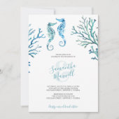 Invitation aquarelle Hippocampe Bleu Turquoise Déc (Devant)