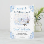 Invitation Aquarelle Hiver Animaux arctiques 1er anniversaire (Debout devant)