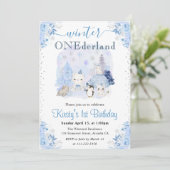 Invitation Aquarelle Hiver Animaux arctiques 1er anniversaire (Debout devant)