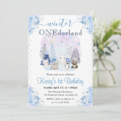 Invitation Aquarelle Hiver Animaux arctiques 1er anniversaire (Debout devant)