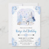 Invitation Aquarelle Hiver Animaux de l'Arctique Fête d'anniv (Devant)