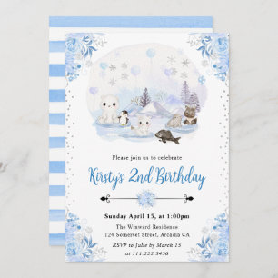 Invitation Aquarelle Hiver Animaux de l'Arctique Fête d'anniv