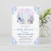 Invitation Aquarelle Hiver Baby shower des animaux de l'Arcti (Debout devant)
