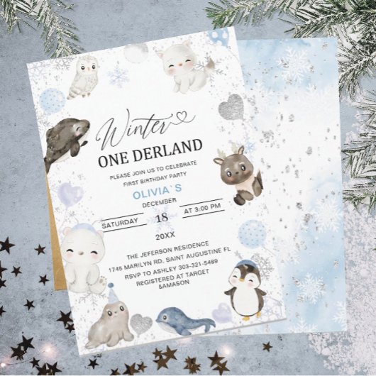 Invitation Aquarelle Hiver bébé arctique se tourneInvitation