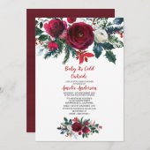 Invitation Aquarelle Hiver Bourgogne Baby shower Fleurs (Devant / Derrière)