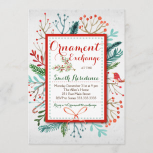 Invitation Aquarelle Hiver Échange d'ornements floraux