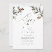 Invitation Aquarelle hiver épinette brindilles Mariage de côn (Devant)