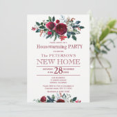 Invitation Aquarelle hiver fleurie fête de chauffage (Debout devant)