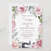 Invitation Aquarelle Hiver Floral Rose Frame de mariage (Devant)