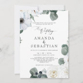 Invitation Aquarelle hiver Floral verdure fête de mariage (Devant)