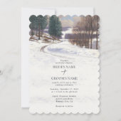 Invitation Aquarelle Hiver Mariage paysage neige (Devant)