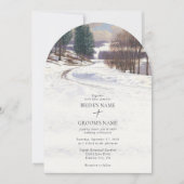 Invitation Aquarelle Hiver Mariage paysage neige (Devant)