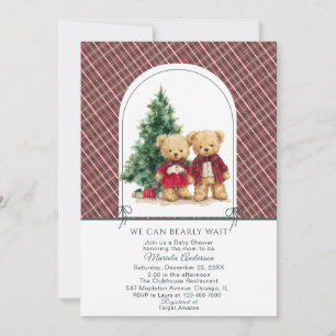 Invitation Aquarelle Hiver Ours en peluche Noël Bébé Show