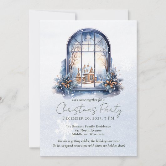 Invitation Aquarelle hiver Pin de feuillage Vue Arche Noël (Devant)