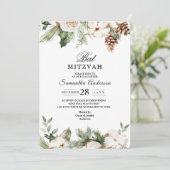 Invitation Aquarelle Hiver Pin vert Arbre et Fleurs blanches (Debout devant)