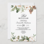 Invitation Aquarelle Hiver Pin vert Arbre et Fleurs blanches (Devant)