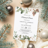 Invitation Aquarelle Hiver Pin vert Arbre et Fleurs blanches
