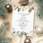 Invitation Aquarelle Hiver Pin vert Arbre et Fleurs blanches