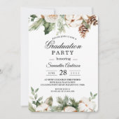 Invitation Aquarelle Hiver Pin vert Arbre et Fleurs blanches (Devant)