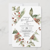 Invitation Aquarelle Hiver Pine verte Arbre et Pine Cône (Devant)