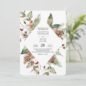 Invitation Aquarelle Hiver Pine verte Arbre et Pine Cône (Debout devant)