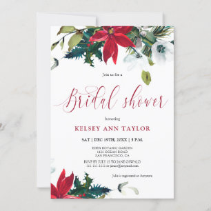 Invitation Aquarelle Hiver Poinsettia Fête des mariées