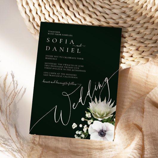 Invitation Aquarelle Hiver Protea Bouquet Floral Mariage