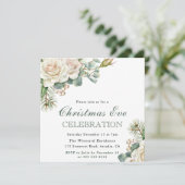 Invitation Aquarelle Hiver Rose blanche Noël (Debout devant)