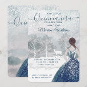 Invitation Aquarelle hiver scène bleu robe Quinceañera (Devant / Derrière)