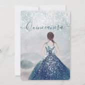 Invitation Aquarelle hiver scène bleu robe Quinceañera (Dos)