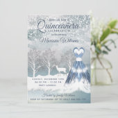 Invitation Aquarelle hiver scène bleu robe Quinceañera (Debout devant)