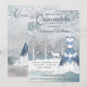 Invitation Aquarelle hiver scène bleu robe Quinceañera (Devant / Derrière)