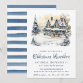 Invitation Aquarelle Hiver Snowy Scene Déjeuner de Noël (Devant / Derrière)