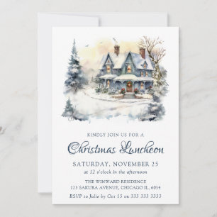 Invitation Aquarelle Hiver Snowy Scene Déjeuner de Noël