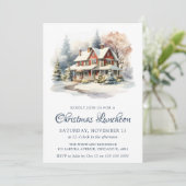 Invitation Aquarelle Hiver Snowy Scene Déjeuner de Noël (Debout devant)