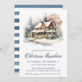 Invitation Aquarelle Hiver Snowy Scene Déjeuner de Noël (Devant / Derrière)