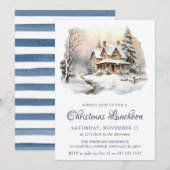 Invitation Aquarelle Hiver Snowy Scene Déjeuner de Noël (Devant / Derrière)