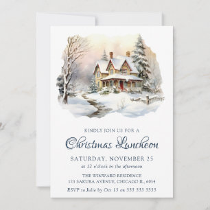 Invitation Aquarelle Hiver Snowy Scene Déjeuner de Noël