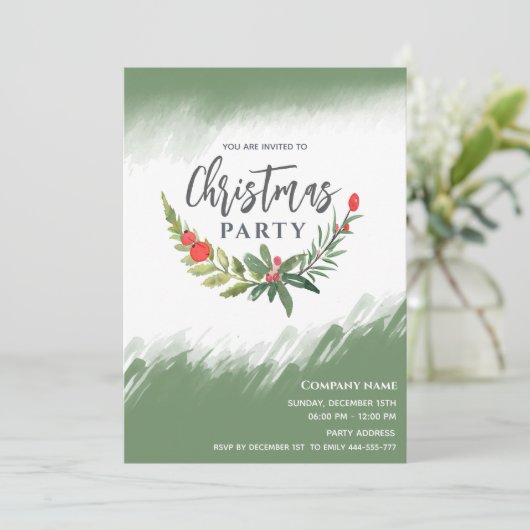 Invitation Aquarelle hiver verdure fête de Noël (Debout devant)