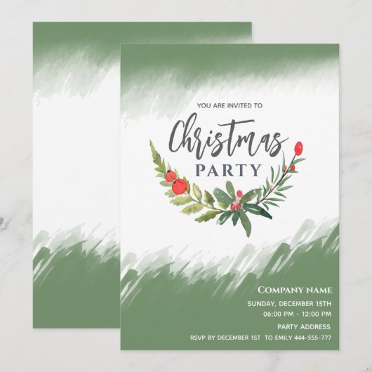 Invitation Aquarelle hiver verdure fête de Noël (Devant / Derrière)