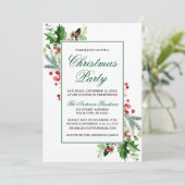 Invitation Aquarelle hiver verdure Holly Noël Party (Debout devant)