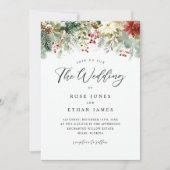 Invitation Aquarelle hiver verdure Mariage de Noël (Devant)