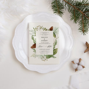 Invitation Aquarelle Hiver Verdure Mariage reporté