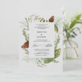 Invitation aquarelle hiver verdure reportée Mariage (Debout devant)